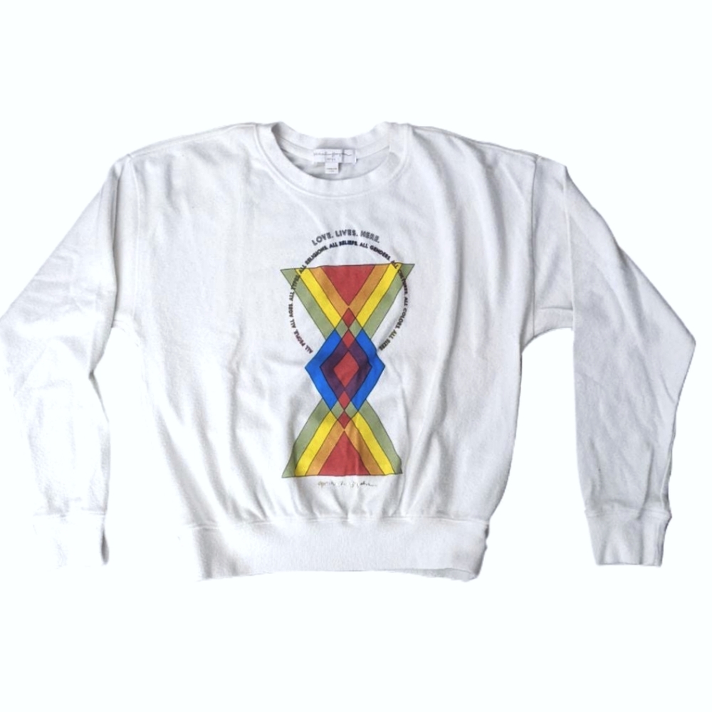 Spiritual Gangster Love Lives Here Crewneck Sweatshirt, White, Size Medium, NWOT